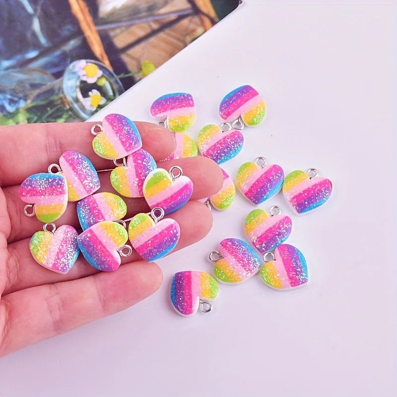 Resin Crafts Diy - 10Pcs Colorful Heart Resin Charms Cute