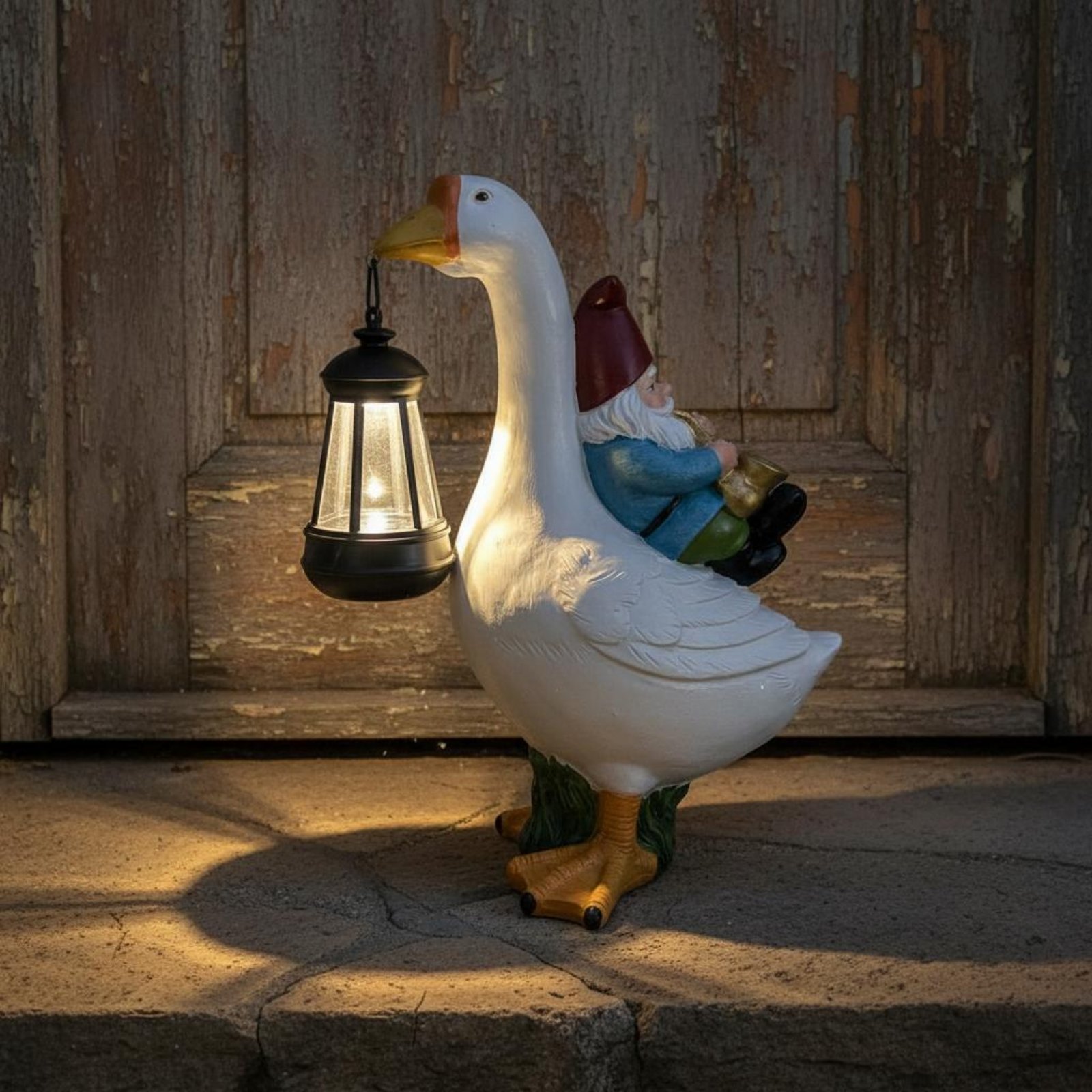 Resin Crafts - Gnome Riding Goose Statue Weather Resistant