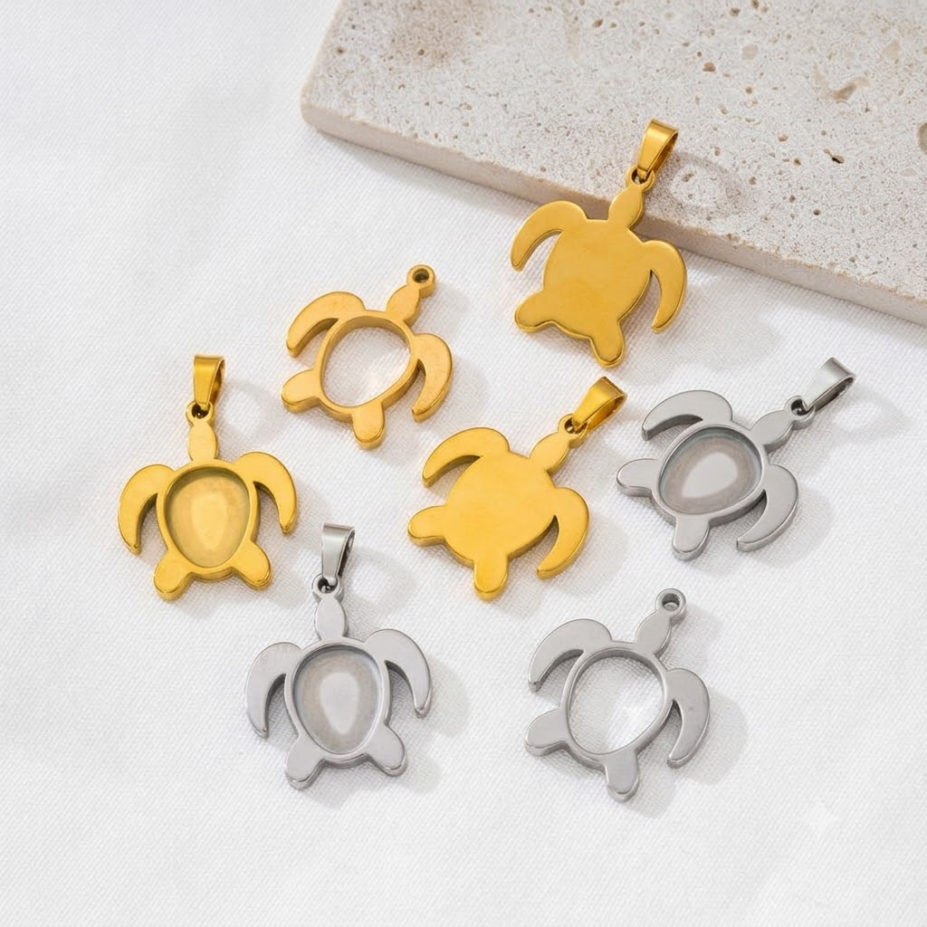 5pcs/Lot Stainless Steel Turtl - đánh giá và giá Bezels Set Pendant