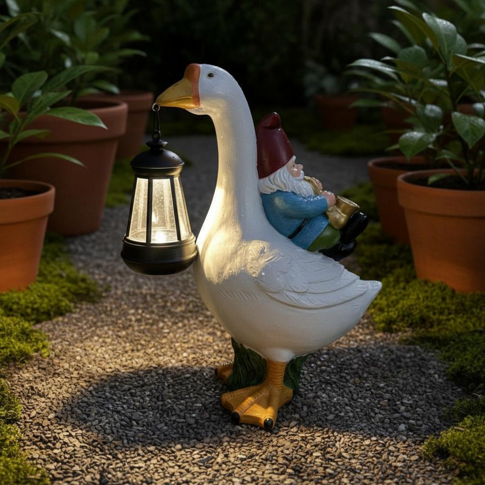 Gnome Riding Goose Statue Weat - đánh giá và giá Resin Crafts